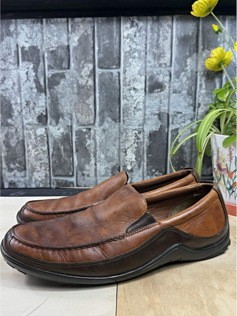 Cole Haan Men’s Brown Leather Slip-On Loafers Round Toe Rubber Sole US 13E